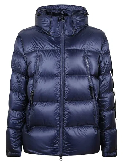 Outhere Quilted Down Jacket With Adjustable Hood And Iconic Patch In Blue