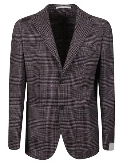 Eleventy Brown Cashmere Silk Blazer With Classic Checkered Pattern In Multi