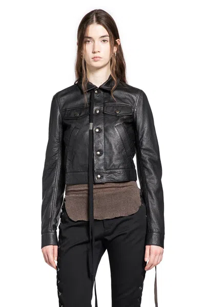 Ann Demeulemeester Ilmi Satin Structured Leather Jacket In Black