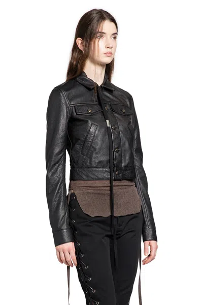 Ann Demeulemeester Ilmi Satin Structured Leather Jacket In Black