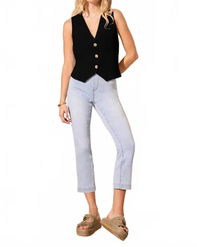 Tribal Linen Blend Lined Button-front Vest In Black In Black