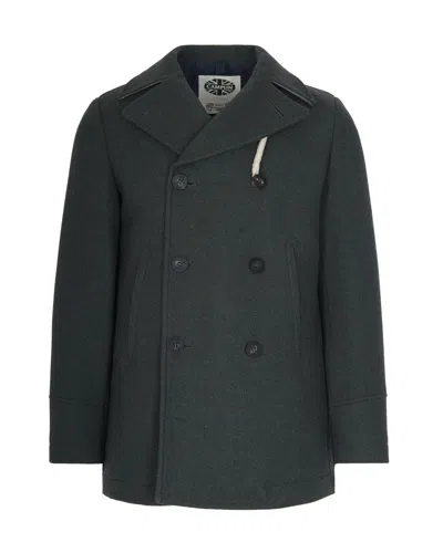 Camplin Double-breasted Wool Blend Peacoat In Black