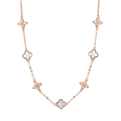Adornia 14k Rose Gold Plated Mixed Mother Of Pearl And Cz Clover Station Necklace In Gold