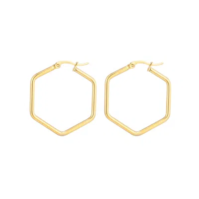Adornia Tarnish Resistant 18k Gold Plated Hexagon Hoop Earrings In Gold
