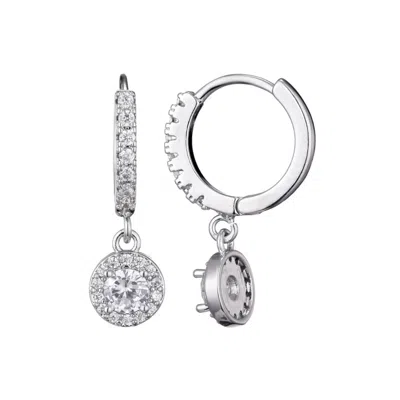 Adornia Cubic Zirconia Halo Drop Huggie Hoop Earrings In Silver