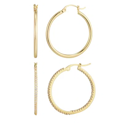 Adornia 14k Gold Plated Infinity Cz And Plain Hoop Earring Set In Gold