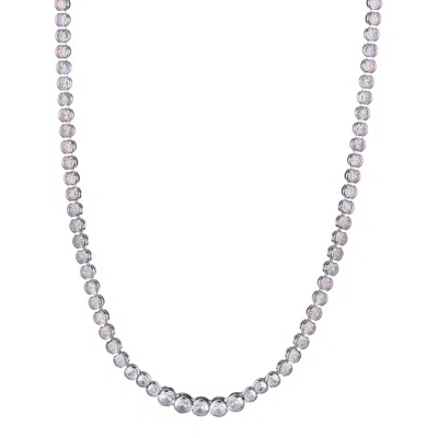 Adornia Silver Plated Bezeled Crystal Tennis Necklace In Metallic