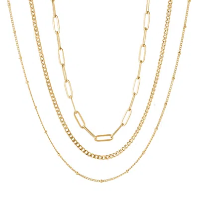 Adornia Tarnish Resistant Set Of 3 Assorted Chain Necklaces In Gold