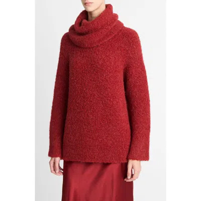 Vince Boucle Turtleneck Tunic Sweater In Red