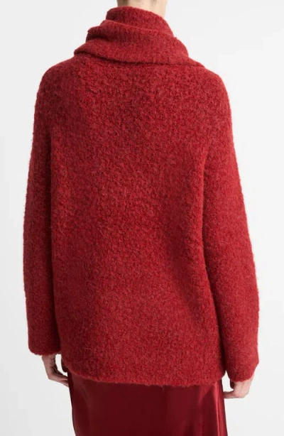 Vince Boucle Turtleneck Tunic Sweater In Red