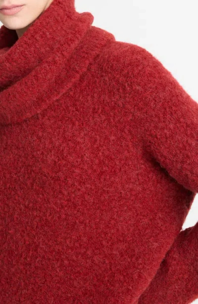 Vince Boucle Turtleneck Tunic Sweater In Red