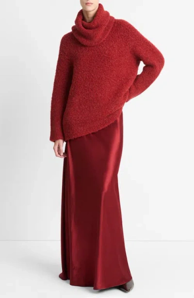 Vince Boucle Turtleneck Tunic Sweater In Red