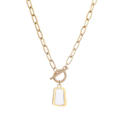 Adornia Tarnish Resistant 18k Gold Plated Mother Of Pearl Toggle Necklace In Gold