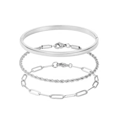Adornia Tarnish Resistant Silver Plated Cuff And Chain Bracelet Set In Metallic