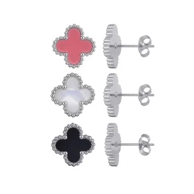 Adornia Tarnish Resistant Silver Plated Set Of 3 Clover Stud Earrings In Multi