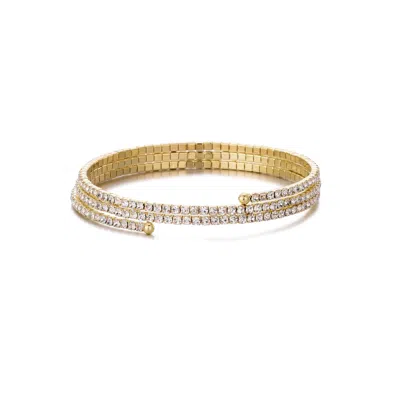 Adornia Gold Plated Triple Coil Crystal Tennis Stretch Bracelet In Gold