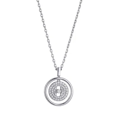 Adornia Silver Plated Cz Dancing Stone Disc Pendant Necklace In Metallic