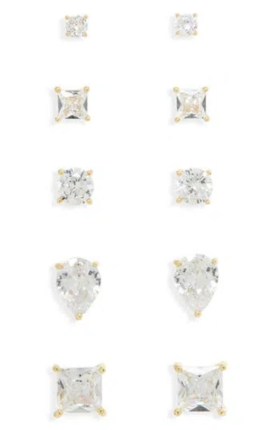 Nordstrom Rack Set Of 5 Cubic Zirconia Stud Earrings In Gold