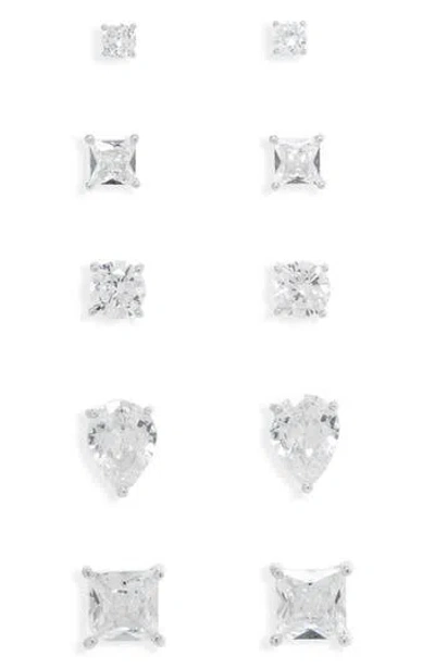 Nordstrom Rack Set Of 5 Cubic Zirconia Stud Earrings In Metallic