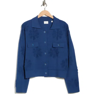 Cyrus Floral Textured Sweater Jacket In Blue