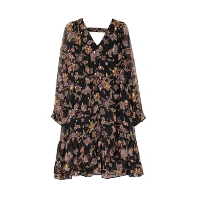 Niza Women's Black Short Brown Dress With Floral Print In Black
