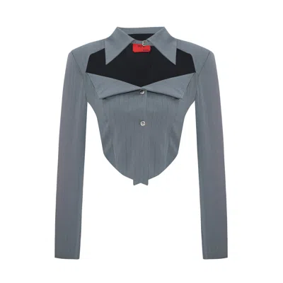 Pcfg Women's Grey Woven Striped Shirt With Metal Button In Gray