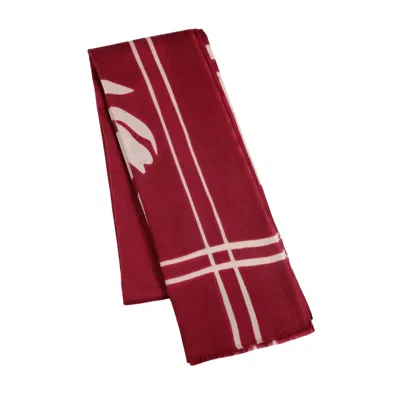 Heritagemoda Women's Red / Neutrals Hand-painted Wool-silk Scarf – Deep Burgundy With Soft Nude Floral Accents In Red