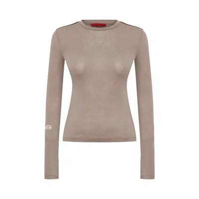 Pcfg Silken Touch Sheer Long-sleeve Top In Brown