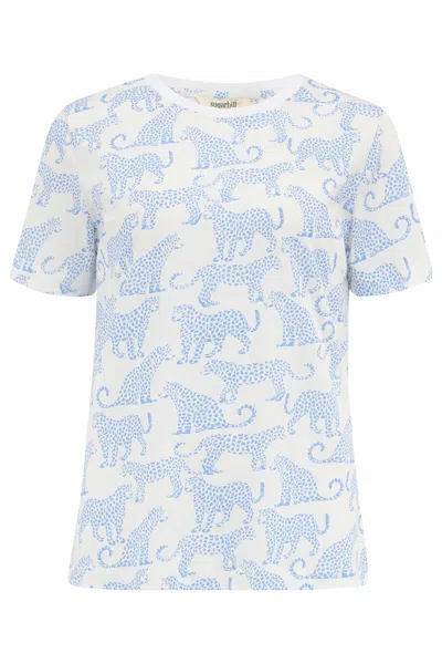 Sugarhill Brighton Women's Blue / White Maggie T Shirt Off White, Blue, Leopard Spots In Multi