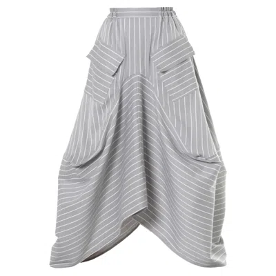 Metamorphoza Women's Grey Asymmetric Striped Denim Skirt In Gray