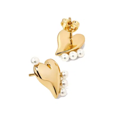 Potoska Women's Loff Mini Pearl Heart Stud Earrings In Gold In Gold