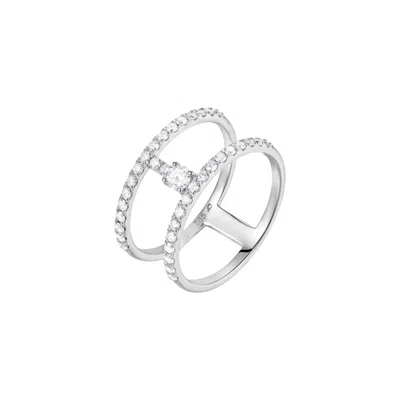 Dyamka Women's Silver Paved Two Rows Ring White Gold In Metallic