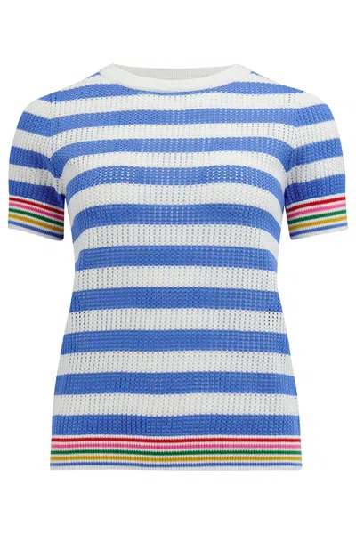 Sugarhill Brighton Women's Arden Knit Top Blue, Off White, Rainbow Tipping In Blue