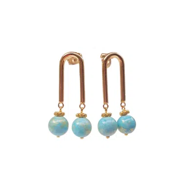 Way To Chic Women's Blue / Gold Double Turquoise Jade Earrings In Gold