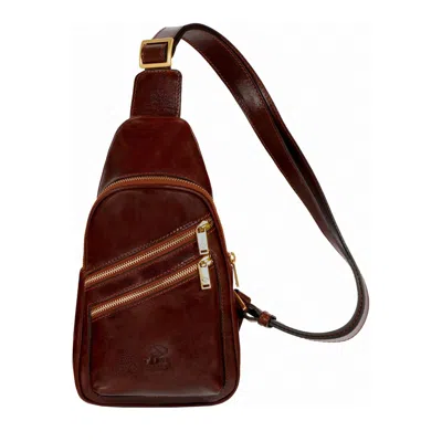 Time Resistance Men's Brown Leather Sling Bag - Catch Twenty Two In Brown