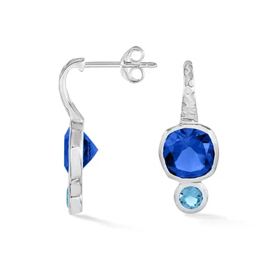 Dower & Hall Women's Silver Cobalt Blue Hammered Hoop Earrings In Metallic