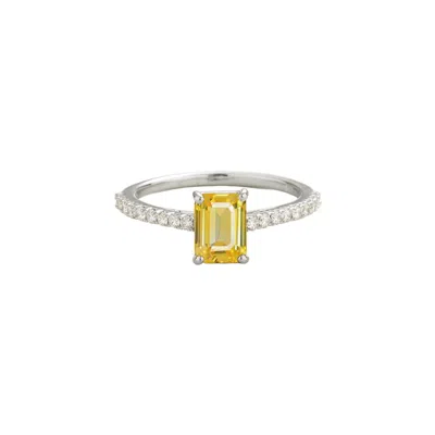 Juvetti Women's White / Yellow Chelle White Gold Ring In Yellow Sapphire & Diamond In Silver