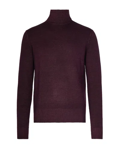 L.b.m 1911 Virgin Wool Turtleneck Sweater With Ribbed Finishes In Burgundy