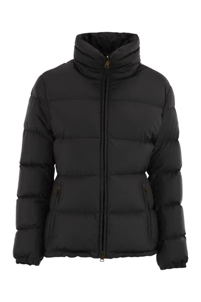 Moncler Puffer Jacket With High Collar And Cuffs In Blue