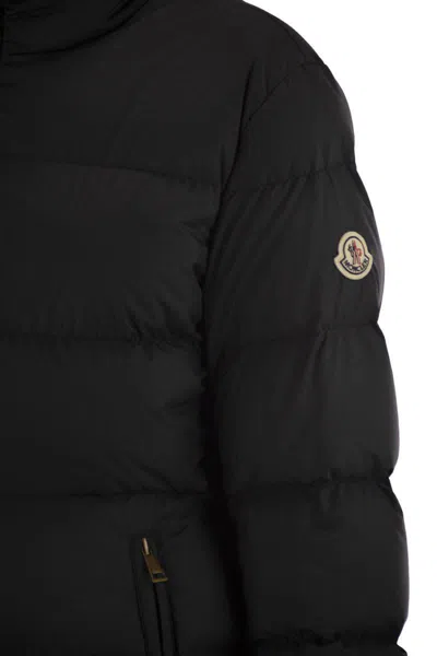 Moncler Puffer Jacket With High Collar And Cuffs In Blue