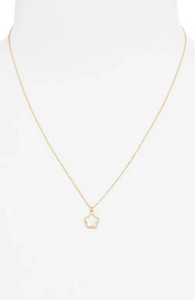 Argento Vivo Sterling Silver Mother-of-pearl Cubic Zirconia Flower Pendant Necklace In Gold