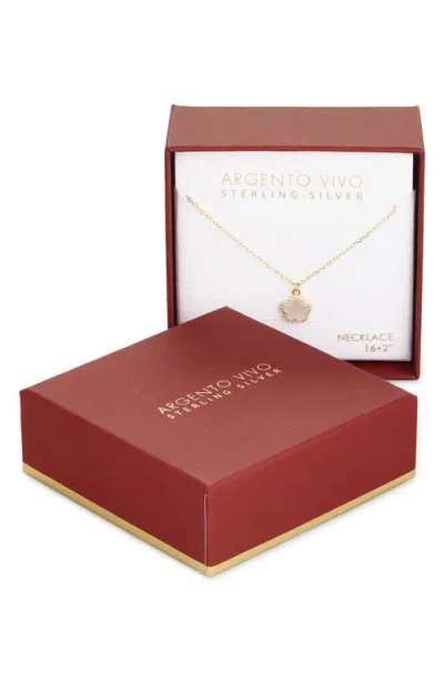 Argento Vivo Sterling Silver Mother-of-pearl Cubic Zirconia Flower Pendant Necklace In Gold