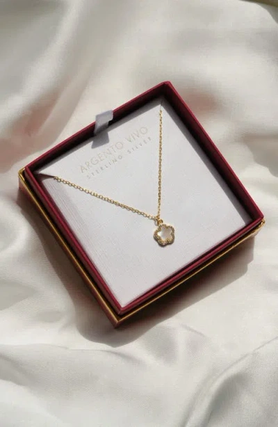 Argento Vivo Sterling Silver Mother-of-pearl Cubic Zirconia Flower Pendant Necklace In Gold