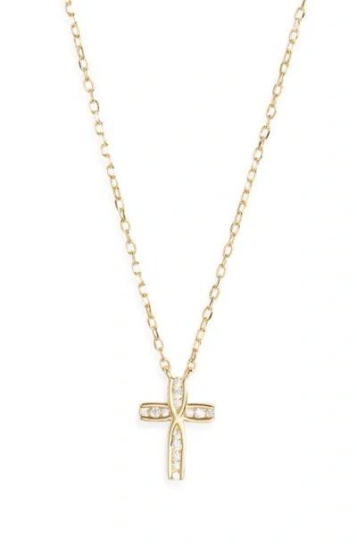 Argento Vivo Sterling Silver Cubic Zirconia Cross Pendant Necklace In Gold