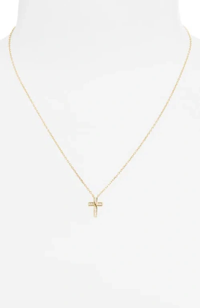 Argento Vivo Sterling Silver Cubic Zirconia Cross Pendant Necklace In Gold