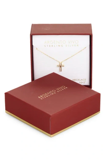 Argento Vivo Sterling Silver Cubic Zirconia Cross Pendant Necklace In Gold