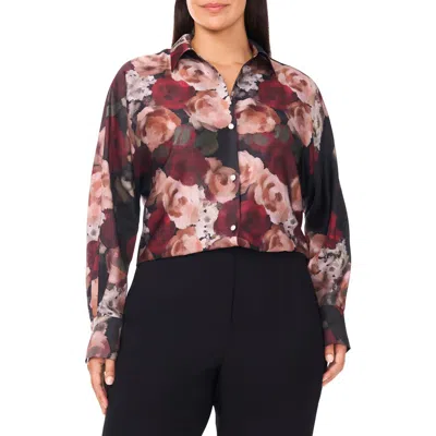 Halogenr Halogen(r) Painted Rose Charmeuse Button-up Shirt In Multi