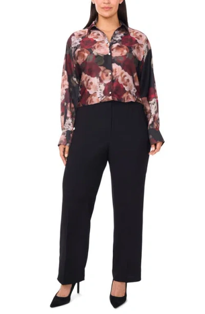 Halogenr Halogen(r) Painted Rose Charmeuse Button-up Shirt In Multi