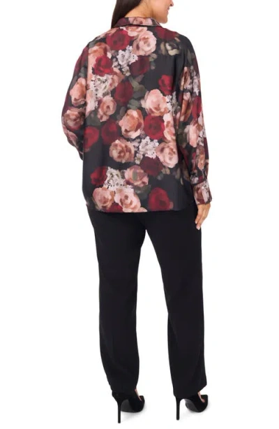 Halogenr Halogen(r) Painted Rose Charmeuse Button-up Shirt In Multi