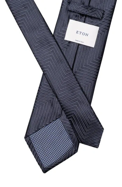 Eton Herringbone Silk Tie In Blue